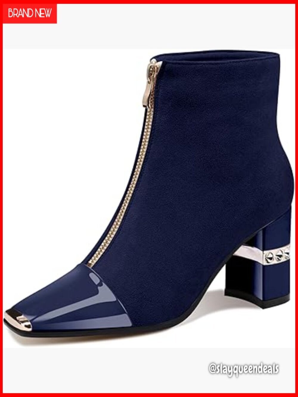 Women's Ankle Boots Block Heels Suede Square Toe Zipper Dress Booties
